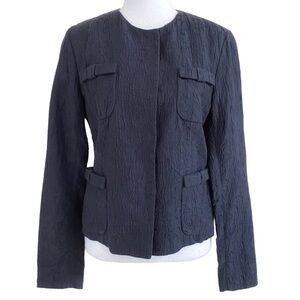 MARNI GIMAN SUMMER 2013 SILK BLEND CHARCOAL DARK GREY TEXTURED COLLARLESS BLAZER